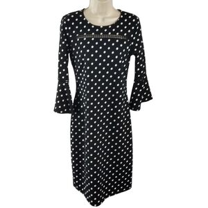 Nina Leonard Polka Dot Long Sleeve Dress